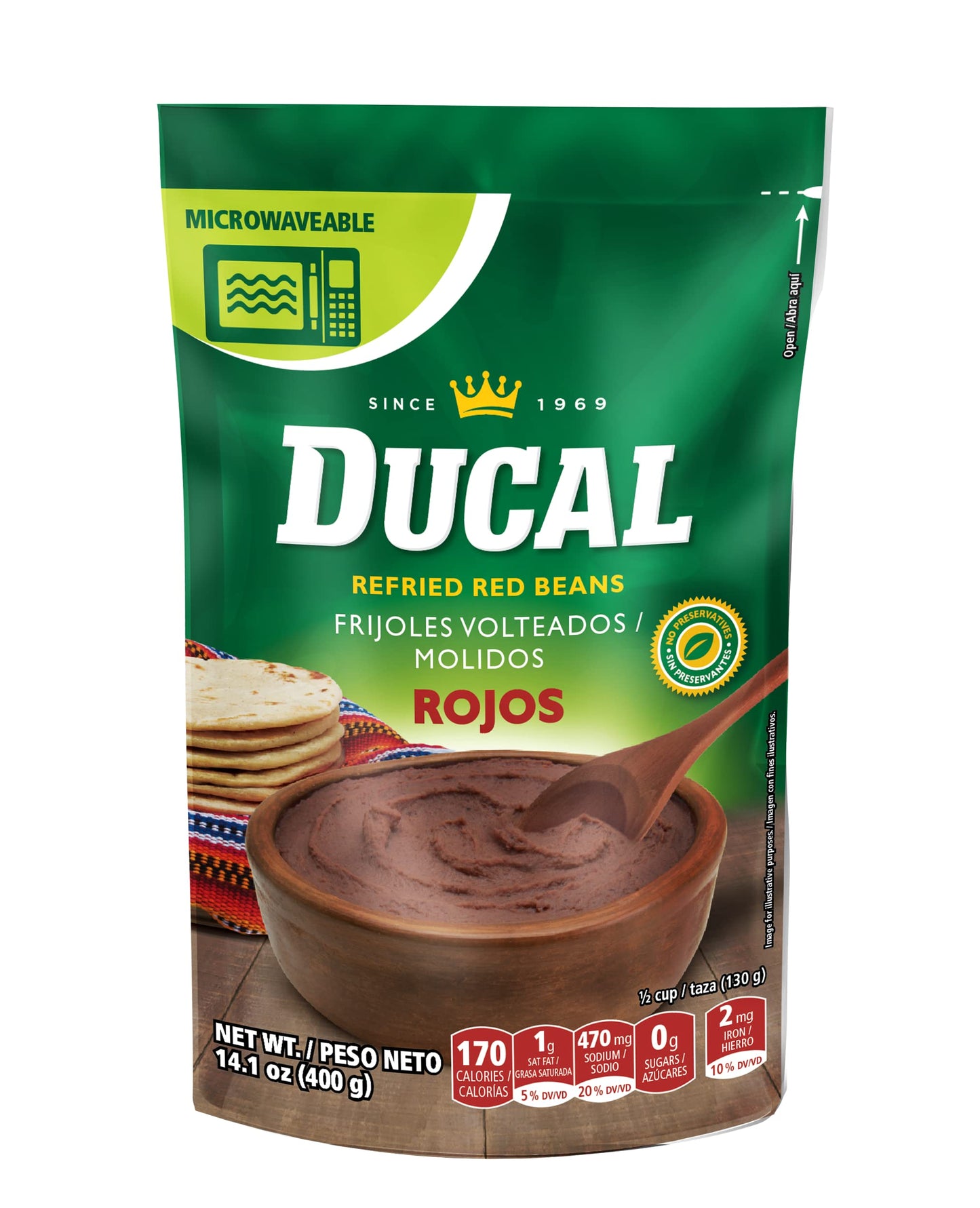 DUCAL REFRIED BEANS RED POUCH 14.1oz